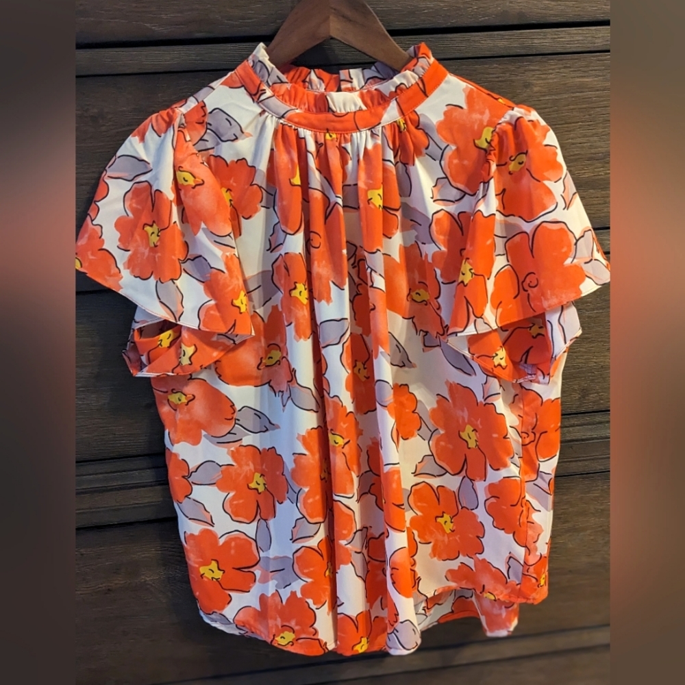 THML blouse, size medium, coral, soft pink and soft lilac colored